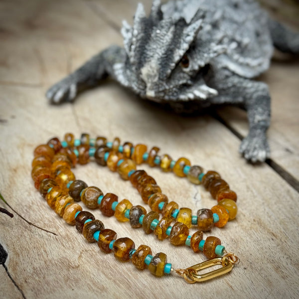 Amber & Turquoise Heishi Necklace