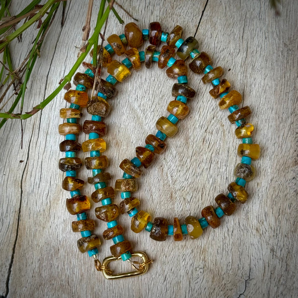 Amber & Turquoise Heishi Necklace