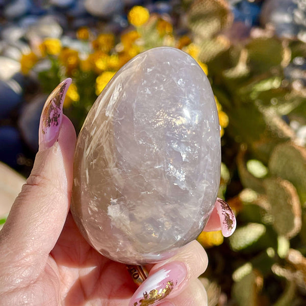 Blue Rose Quartz figural “eggs”