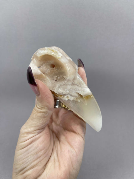 Flower Agate Raven Skull