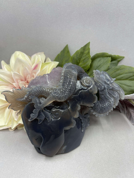 Amethyst Geode Dragon Carving