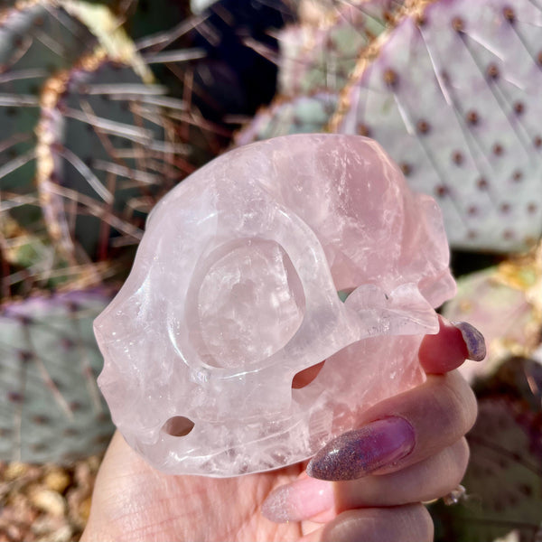 Rose Quartz Cat Skull - Image #1