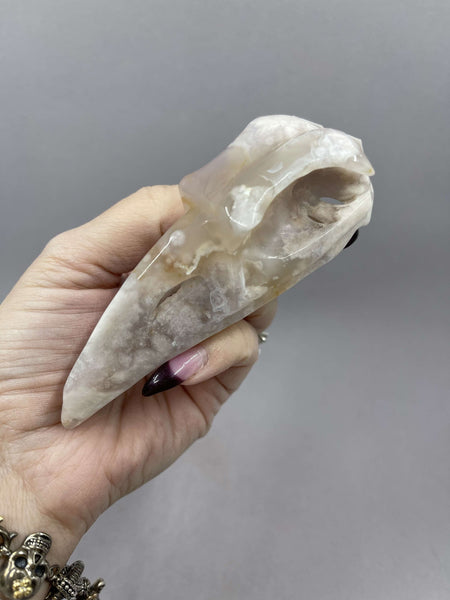 Flower Agate Raven Skull