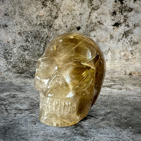 Rutilated Smoky Quartz Skull