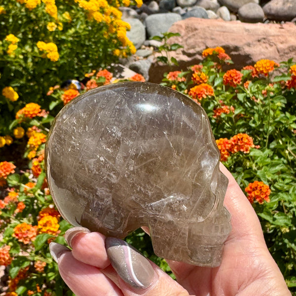 Rutilated Smoky Quartz Skull