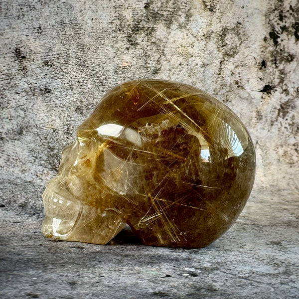 Rutilated Smoky Quartz Skull