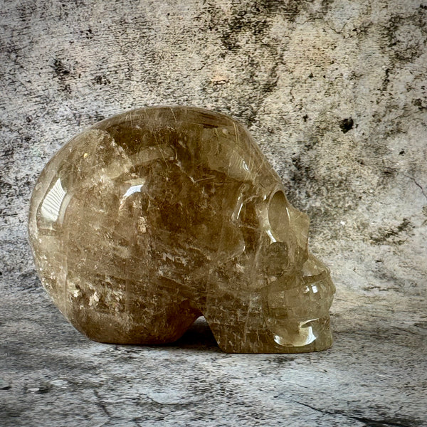 Rutilated Smoky Quartz Skull