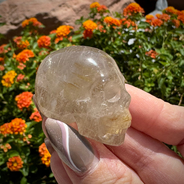 Rutilated Smoky Quartz Skull