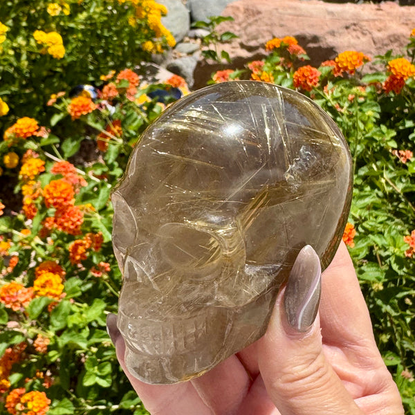 Rutilated Smoky Quartz Skull