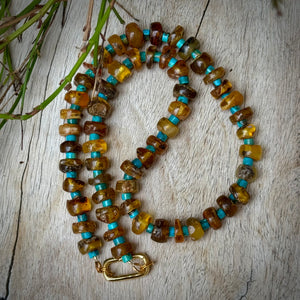 Amber & Turquoise Heishi Necklace