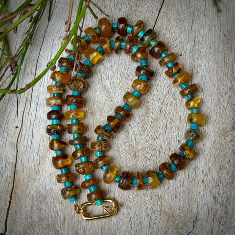 Amber & Turquoise Heishi Necklace