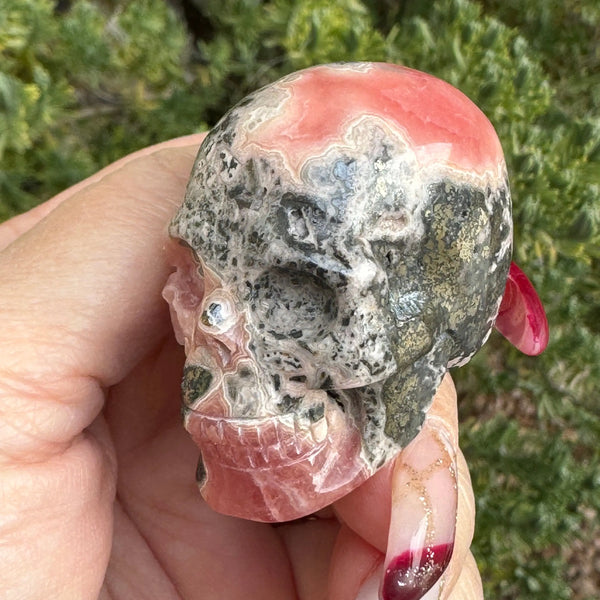 Gem Rhodochrosite Skull - Image #1