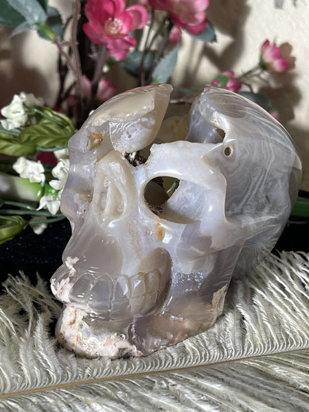 Geode Flower Agate Skull