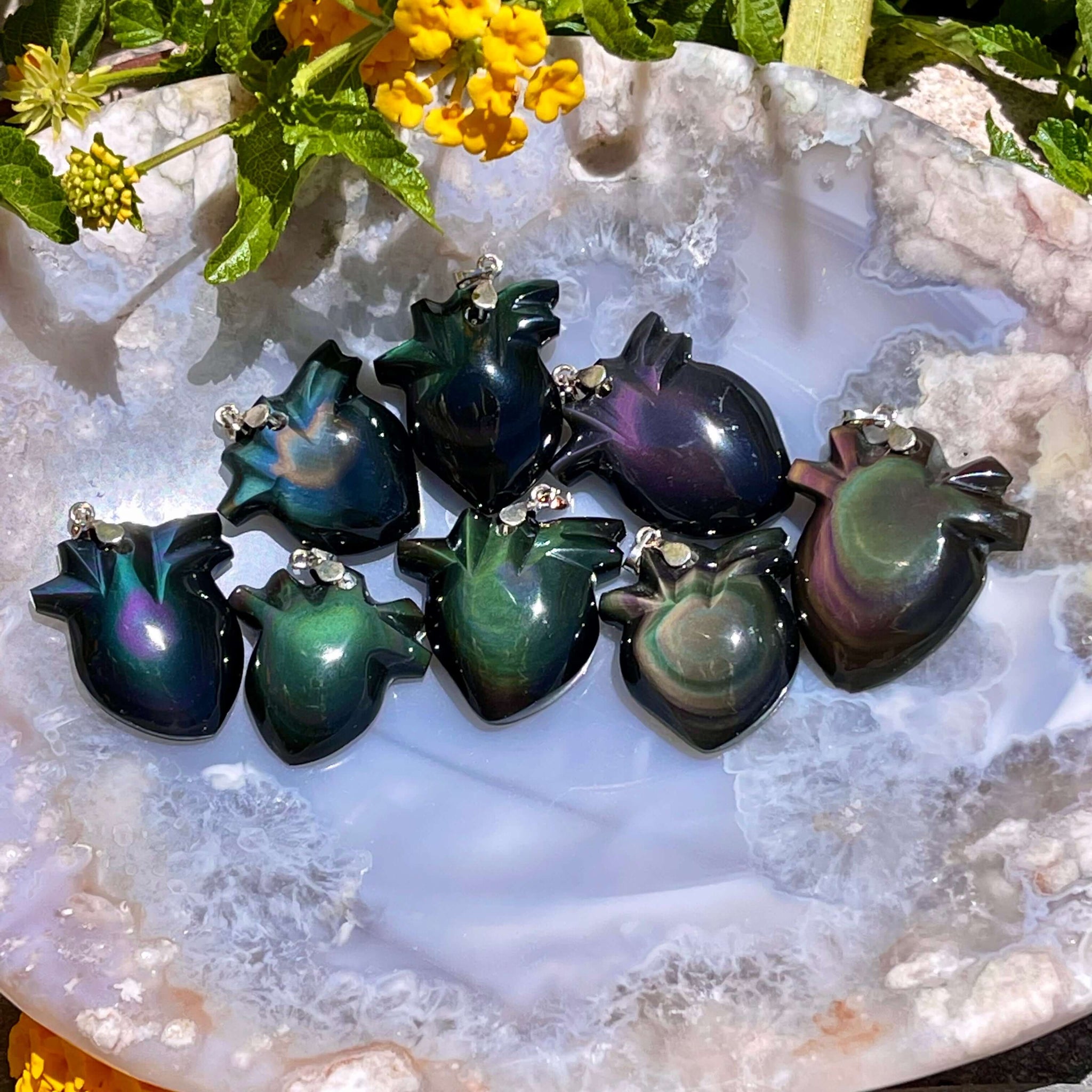 Rainbow Obsidian Heart Pendants - Image #1