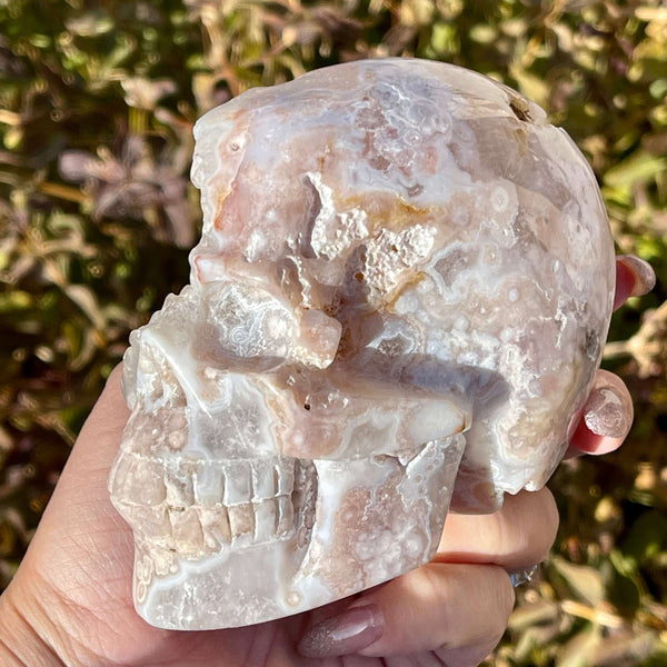 Flower Agate Geode Skull - Image #2