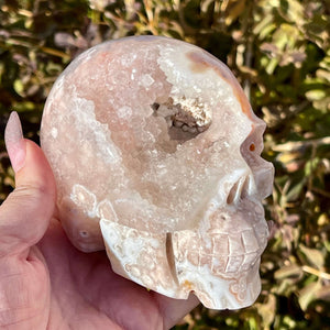 Flower Agate Geode Skull - Image #1