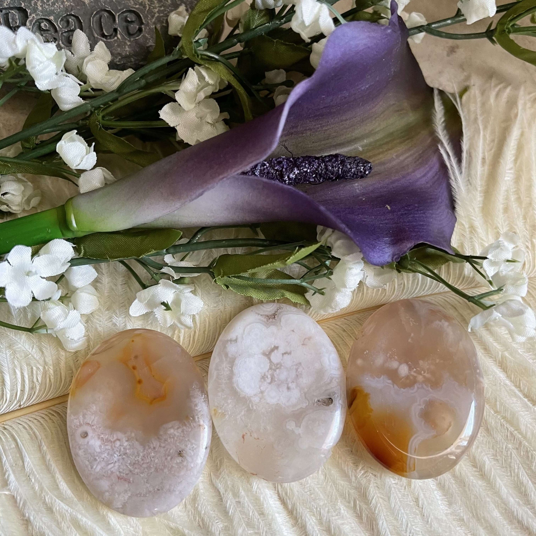 Flower Agate Worry Stones